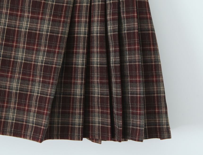 Mid Waist Plaid Mini Pleated Skirt