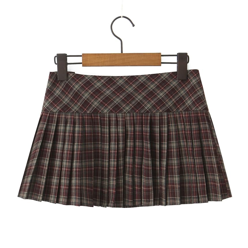 Mid Waist Plaid Mini Pleated Skirt