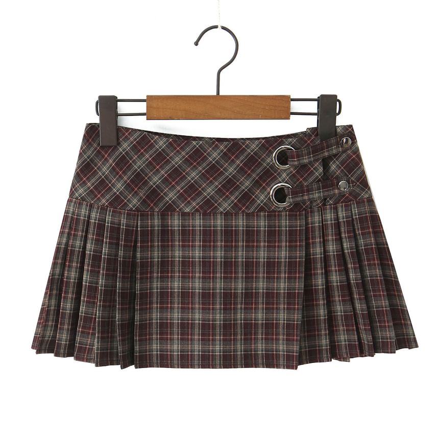Mid Waist Plaid Mini Pleated Skirt