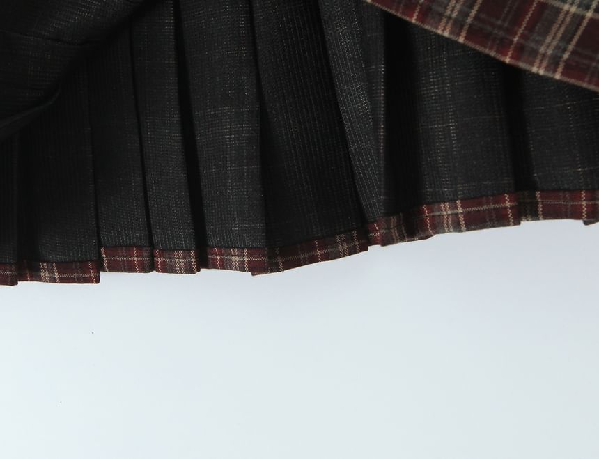 Mid Waist Plaid Mini Pleated Skirt