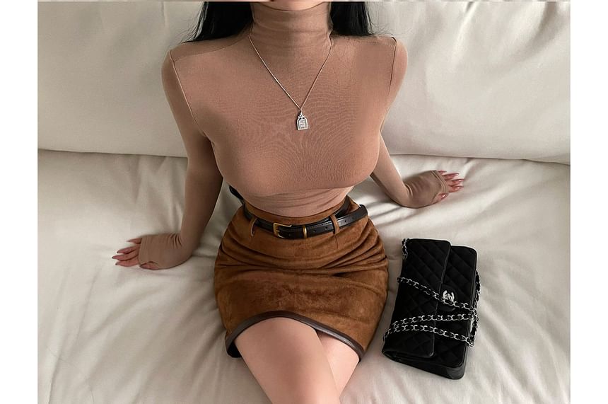 Suede Mini Pencil Skirt with High Waist