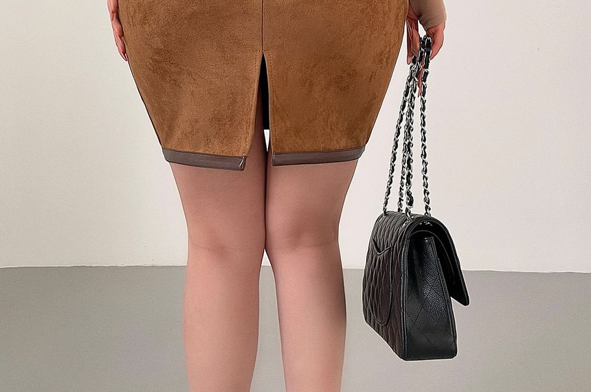 Suede Mini Pencil Skirt with High Waist