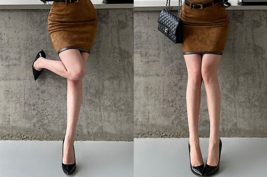 Suede Mini Pencil Skirt with High Waist