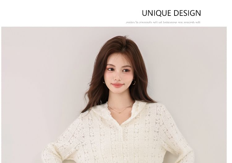 Henley Hood Lace Top Long Sleeve