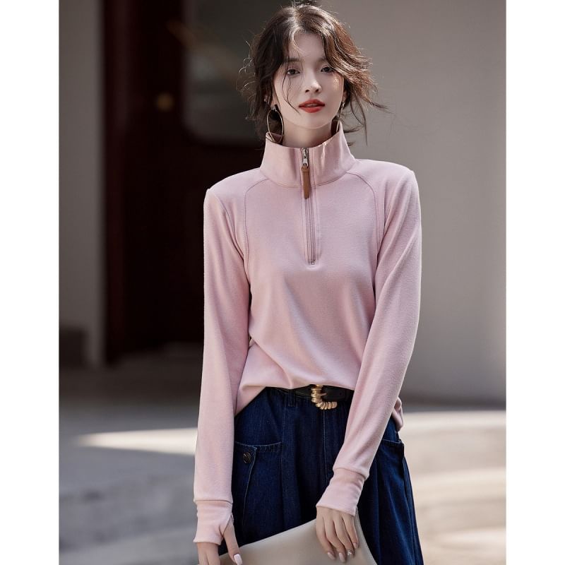High-Neck Zip Tee with Long Sleeves