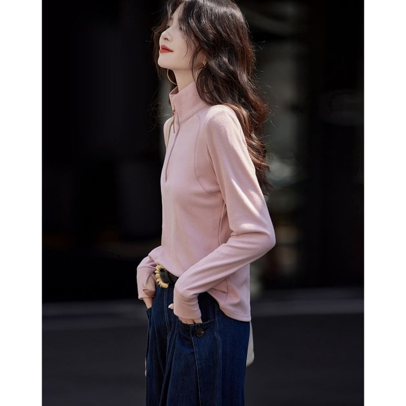 High-Neck Zip Tee with Long Sleeves