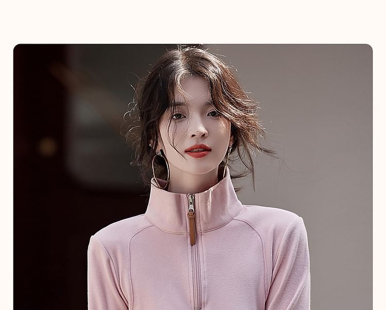 High-Neck Zip Tee with Long Sleeves
