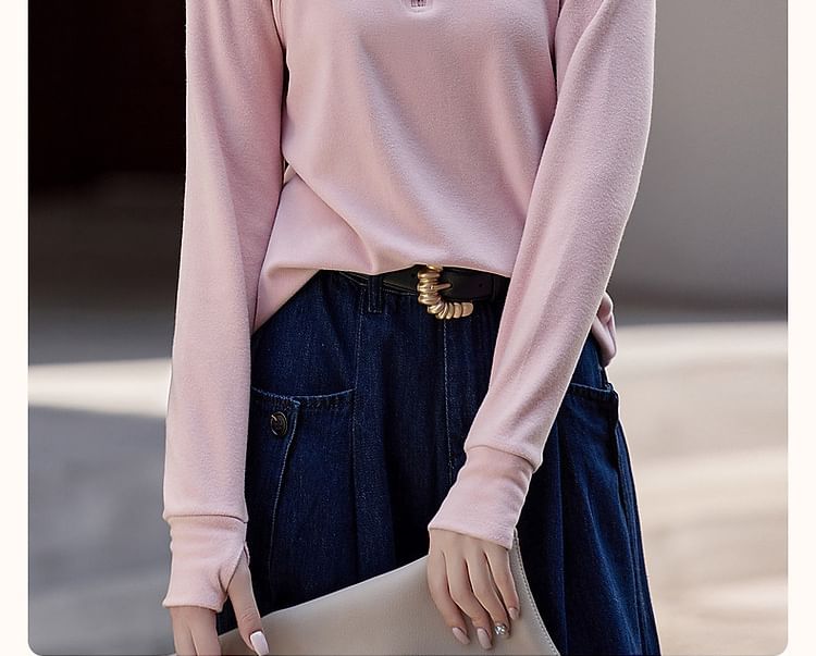 High-Neck Zip Tee with Long Sleeves