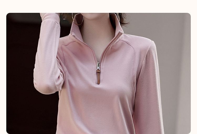 High-Neck Zip Tee with Long Sleeves