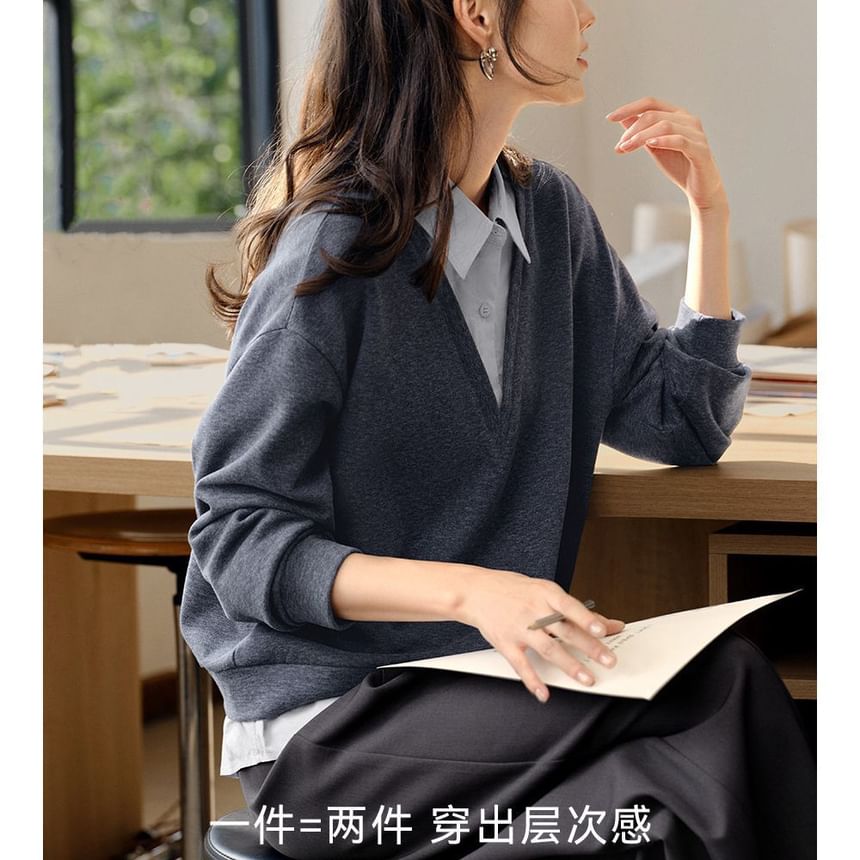 Two-Tone Collared Sweatshirt