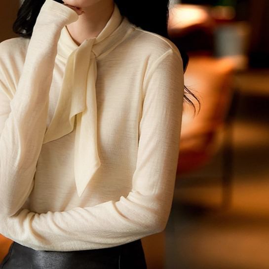 Tie-Neck Tee with Long Sleeves