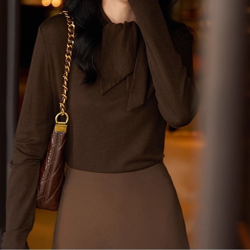 Tie-Neck Tee with Long Sleeves