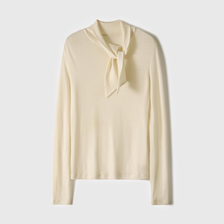Tie-Neck Tee with Long Sleeves