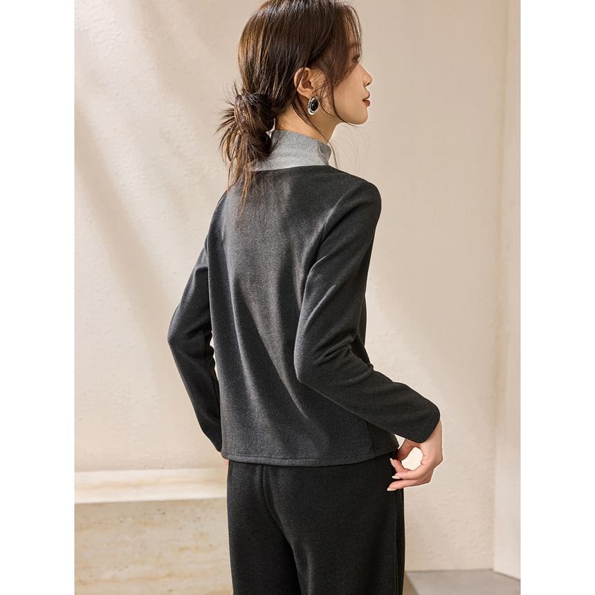 Two-Tone Mock Neck Long-Sleeve Tee