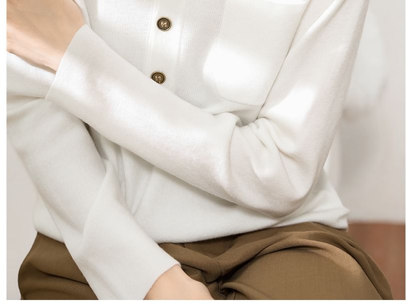 Plain Polo Knit Shirt with Long Sleeves
