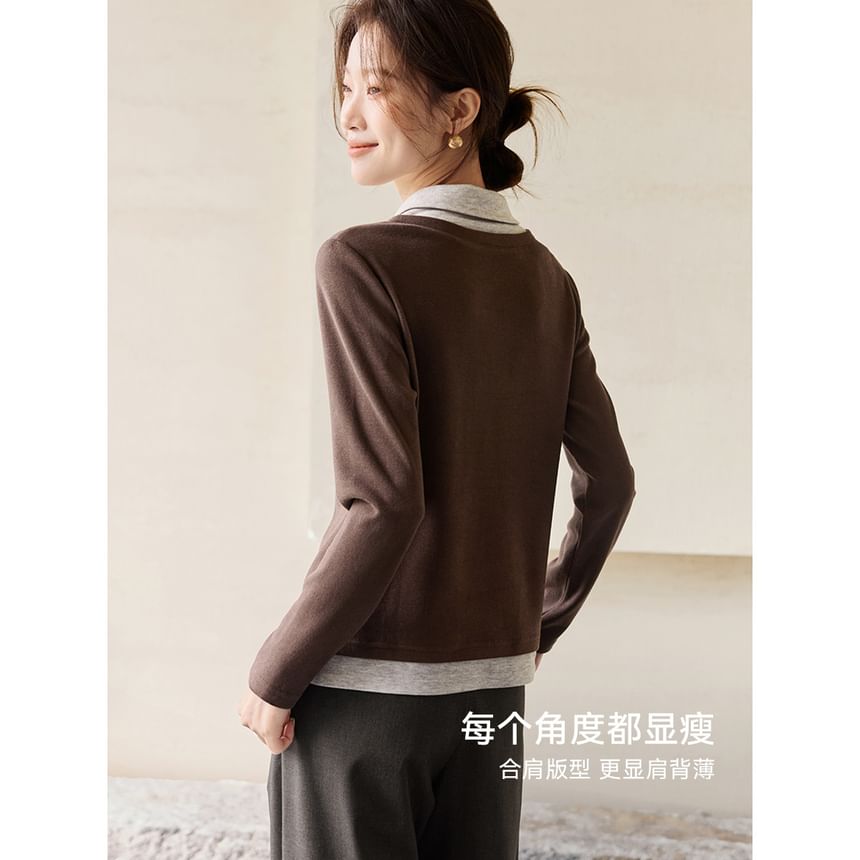 Two-Tone Collared Long-Sleeve Tee