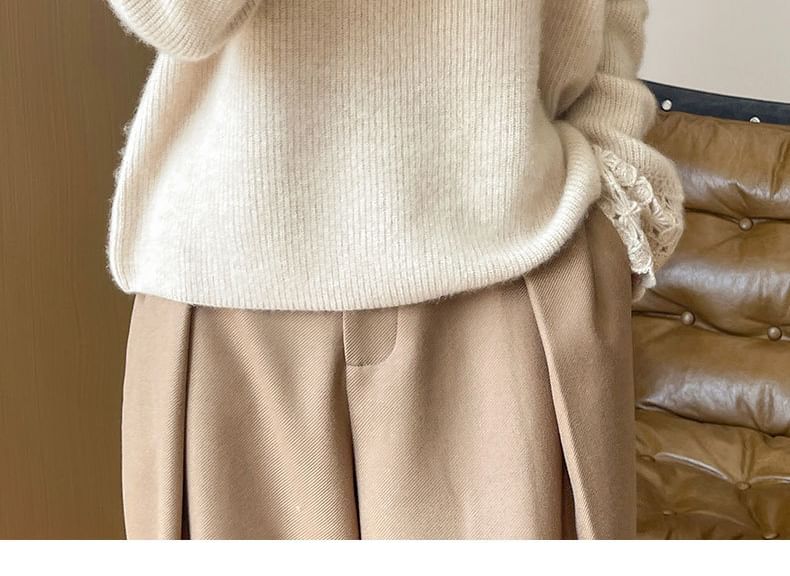 Crochet Panel V-Neck Sweater