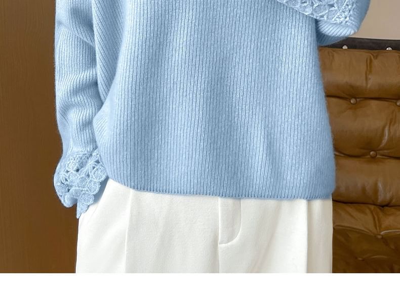 Crochet Panel V-Neck Sweater