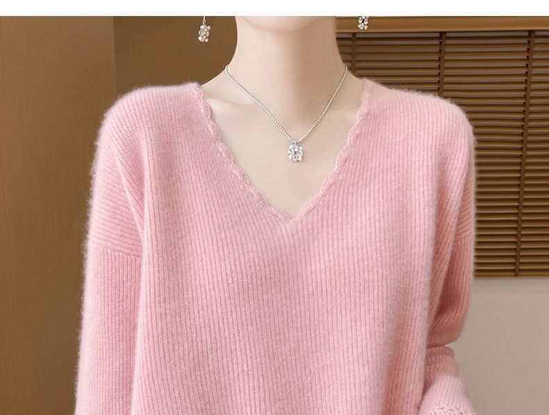 Crochet Panel V-Neck Sweater