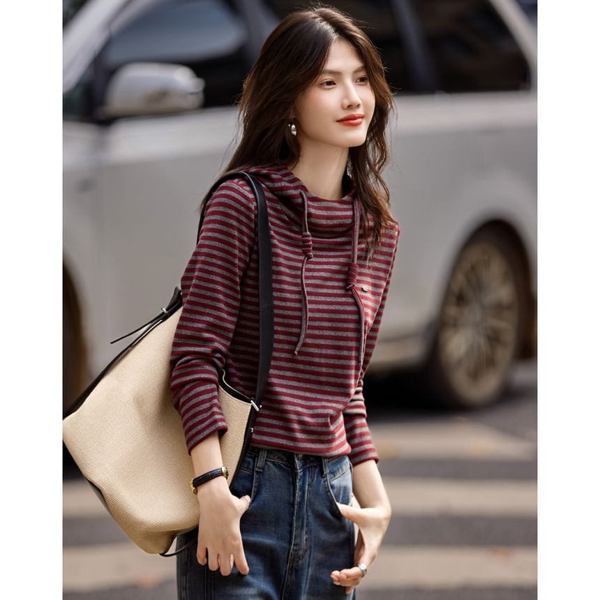 Striped Pullover with Drawstring