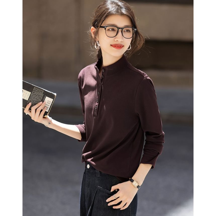 Stand Collar Half-Button Tee