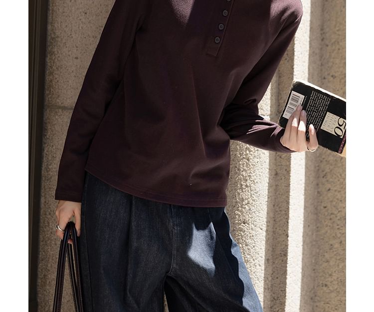 Stand Collar Half-Button Tee