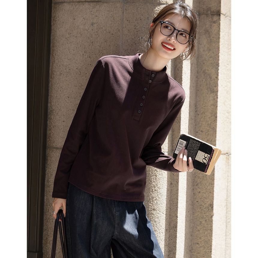 Stand Collar Half-Button Tee