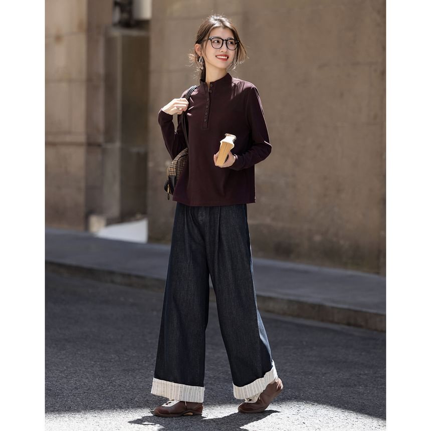 Stand Collar Half-Button Tee