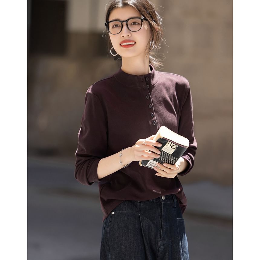 Stand Collar Half-Button Tee