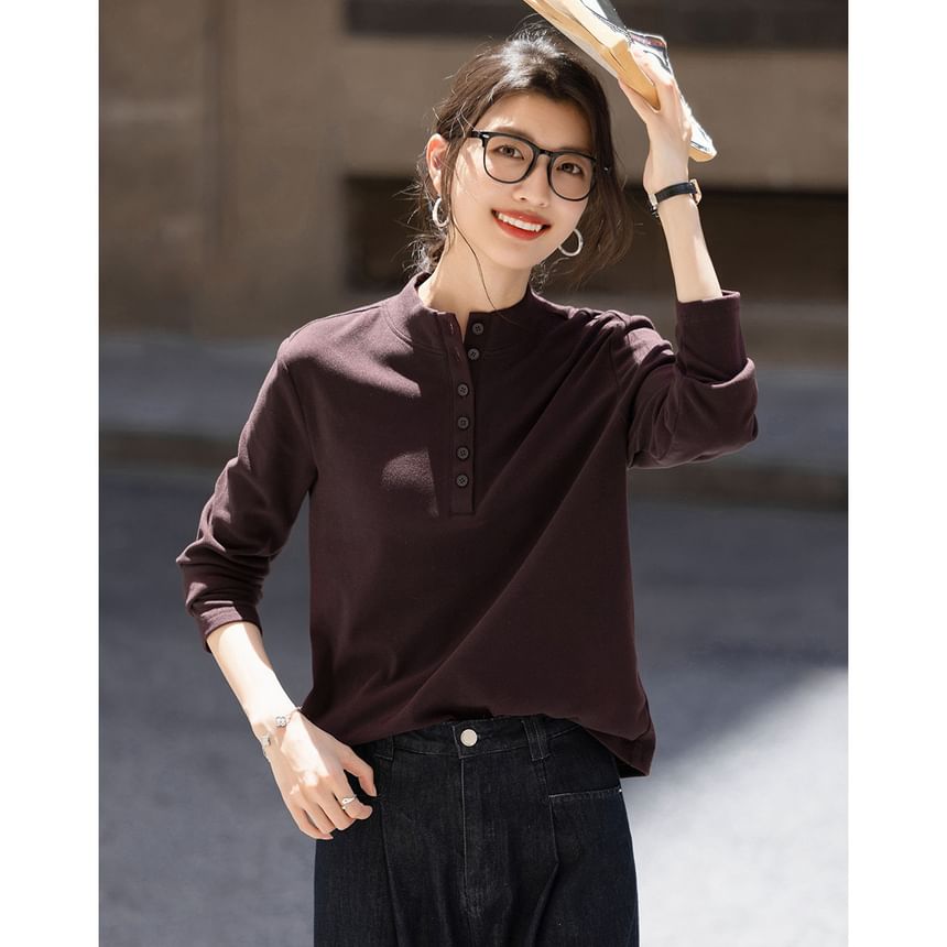 Stand Collar Half-Button Tee