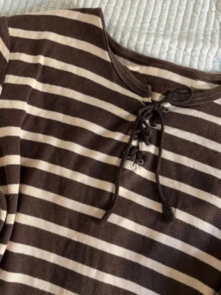 Striped Slim Fit Lace-Up Tee