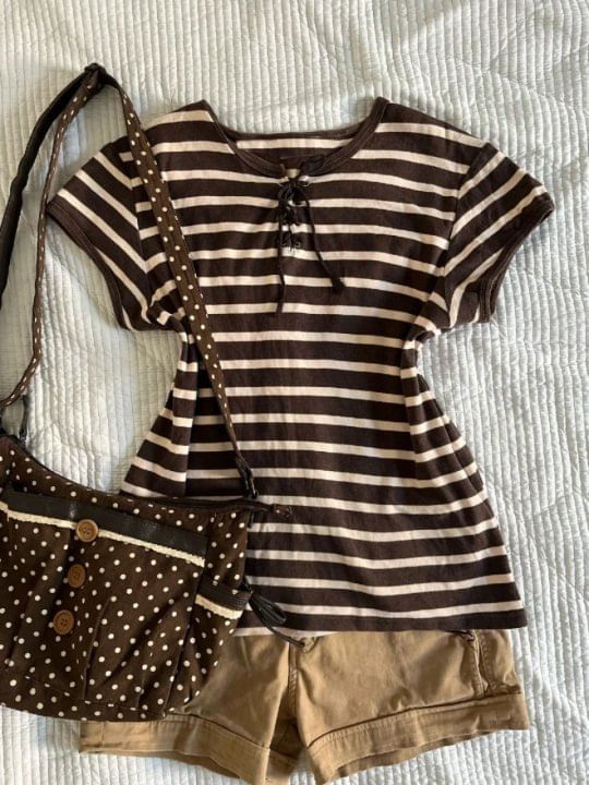 Striped Slim Fit Lace-Up Tee