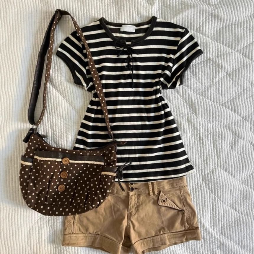 Striped Slim Fit Lace-Up Tee