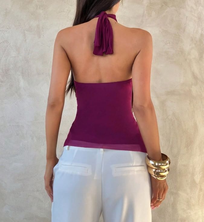 Ruffled Slim Tank with Halter Neck