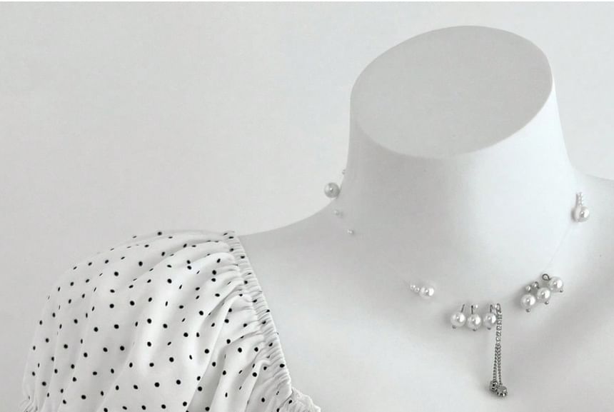 Dotted A-Line Blouse with Lace Trim