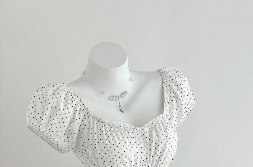 Dotted A-Line Blouse with Lace Trim