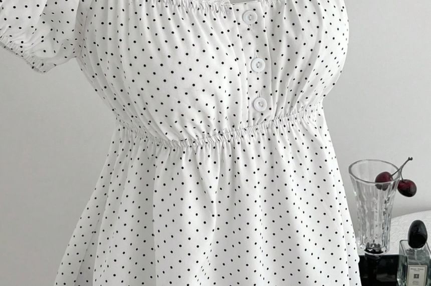 Dotted A-Line Blouse with Lace Trim