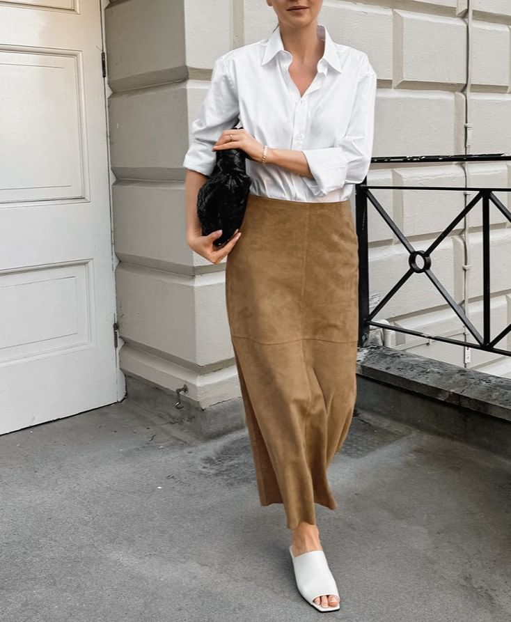 High Waist Suede Maxi Pencil Skirt
