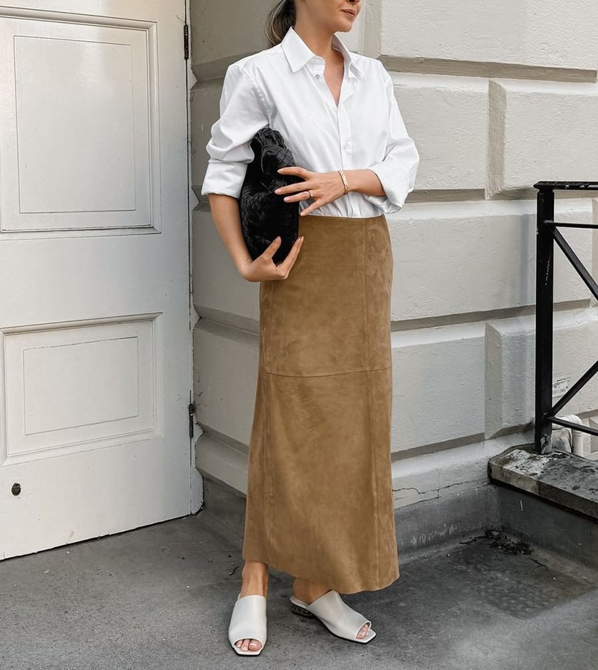 High Waist Suede Maxi Pencil Skirt