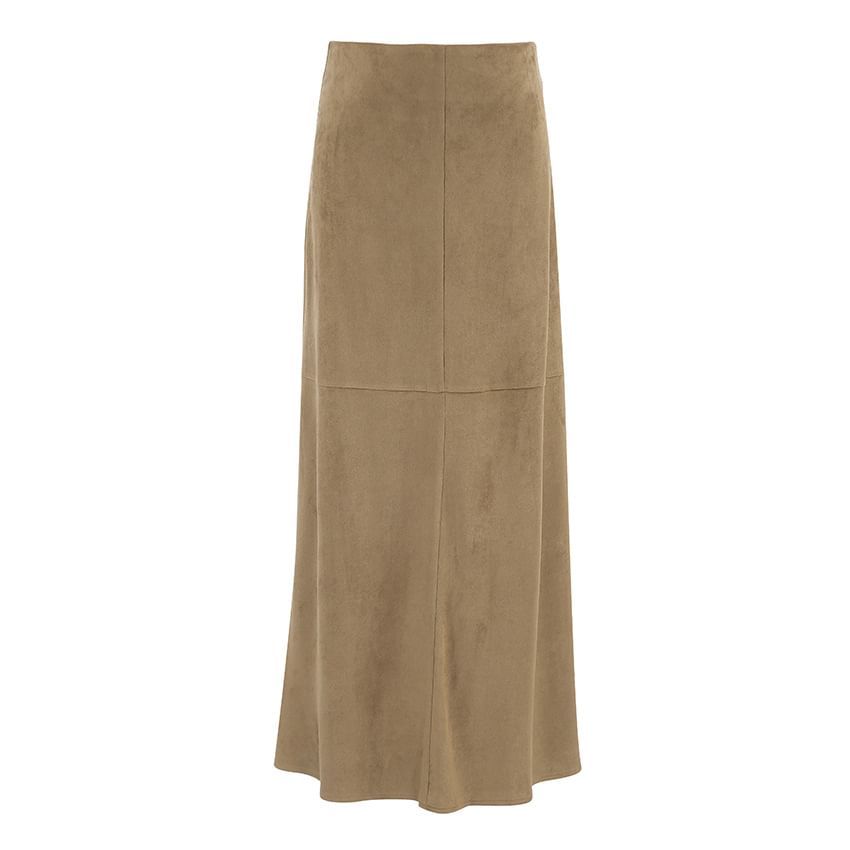 High Waist Suede Maxi Pencil Skirt