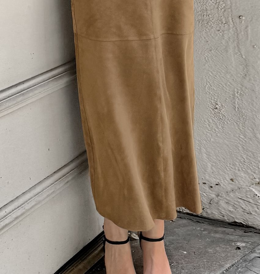 High Waist Suede Maxi Pencil Skirt