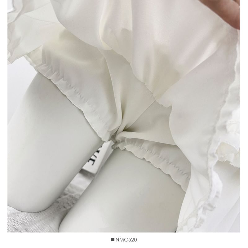 Drawstring Waist Plain Ruffle Mini A-Line Skirt