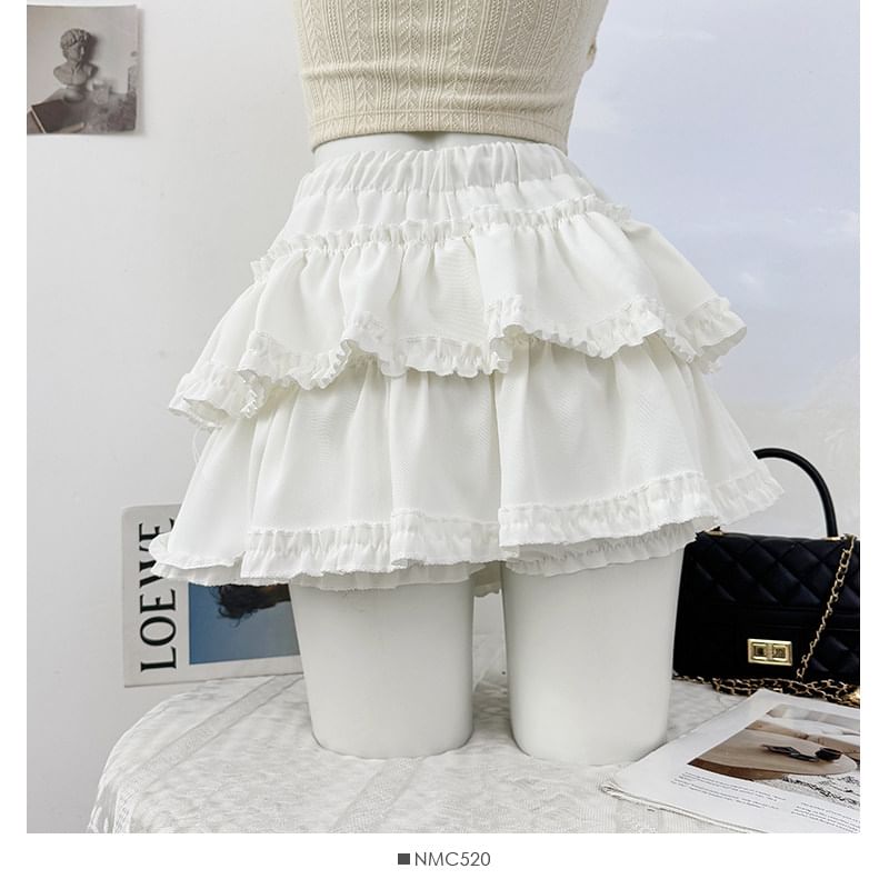 Drawstring Waist Plain Ruffle Mini A-Line Skirt
