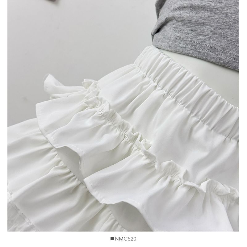 High Waist Plain Ruffle Mini A-Line Skirt