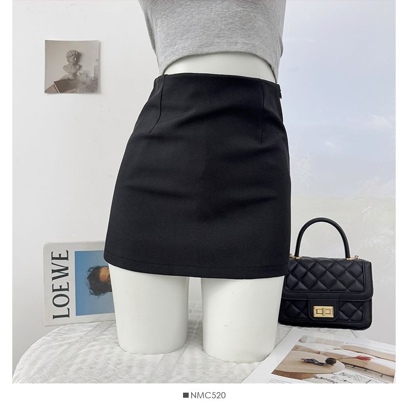 High Waist Plain Mini Pencil Skirt