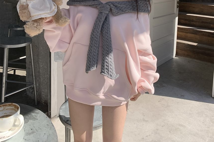Cable Knit Hoodie with Tie Neck Panel