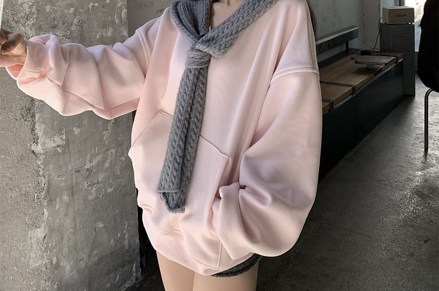 Cable Knit Hoodie with Tie Neck Panel
