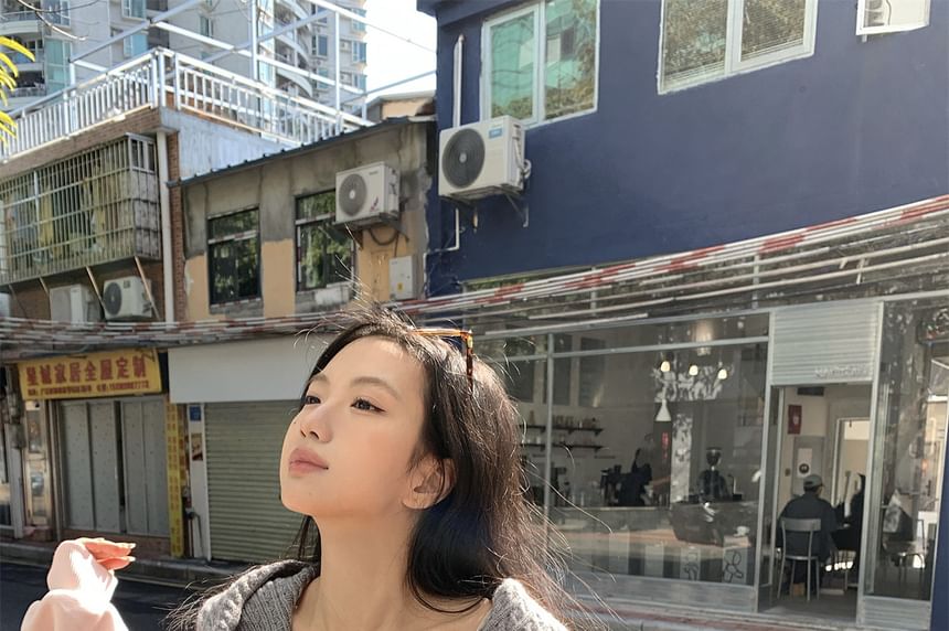 Cable Knit Hoodie with Tie Neck Panel