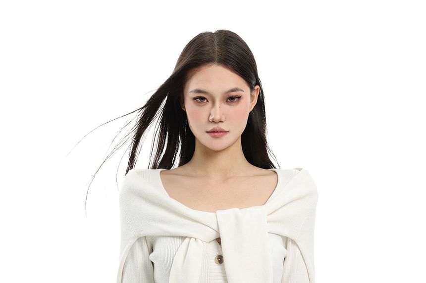 Off-Shoulder Button-Up Crop Knit