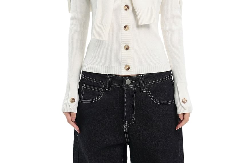 Off-Shoulder Button-Up Crop Knit